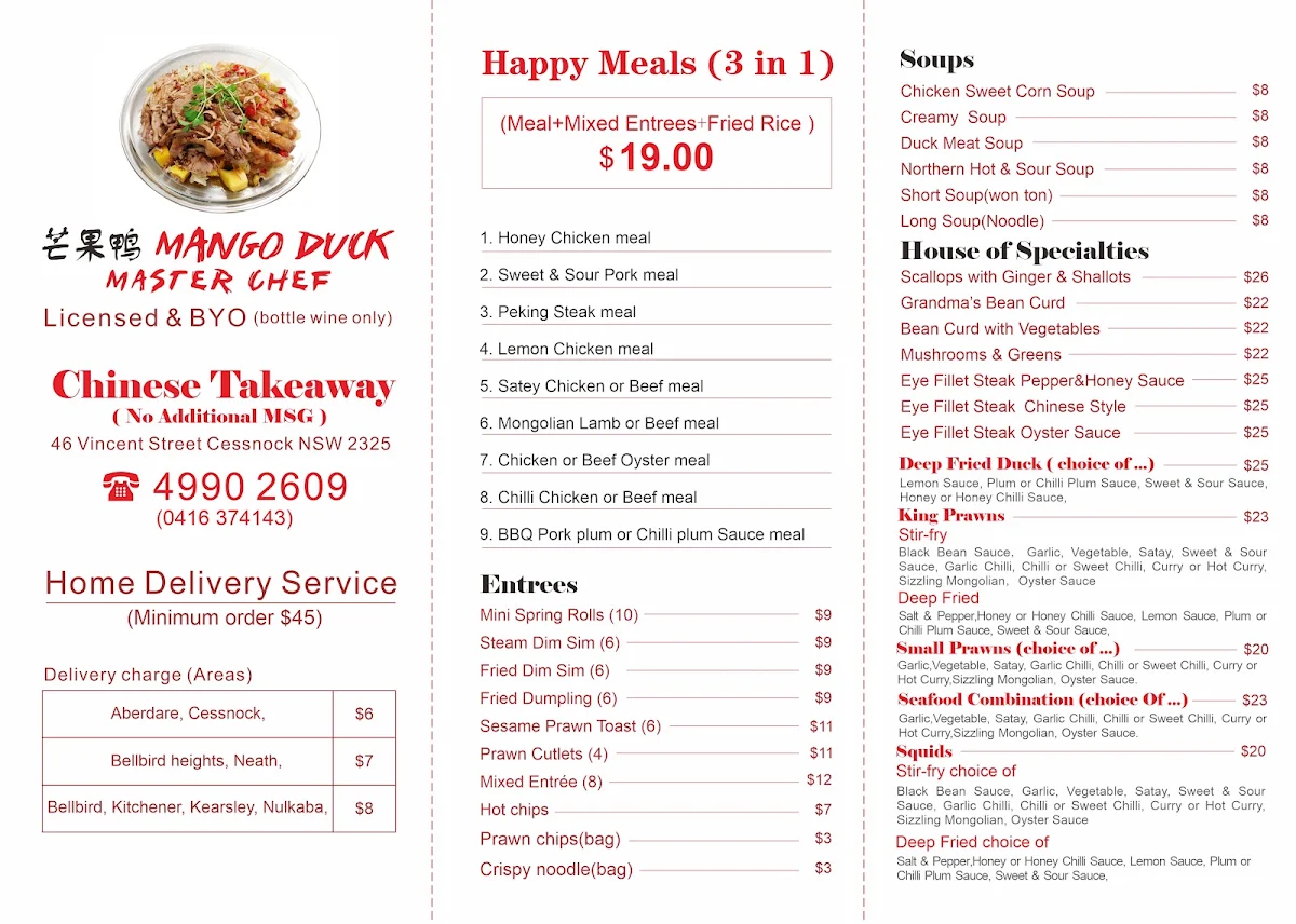 Menu, Mango Duck