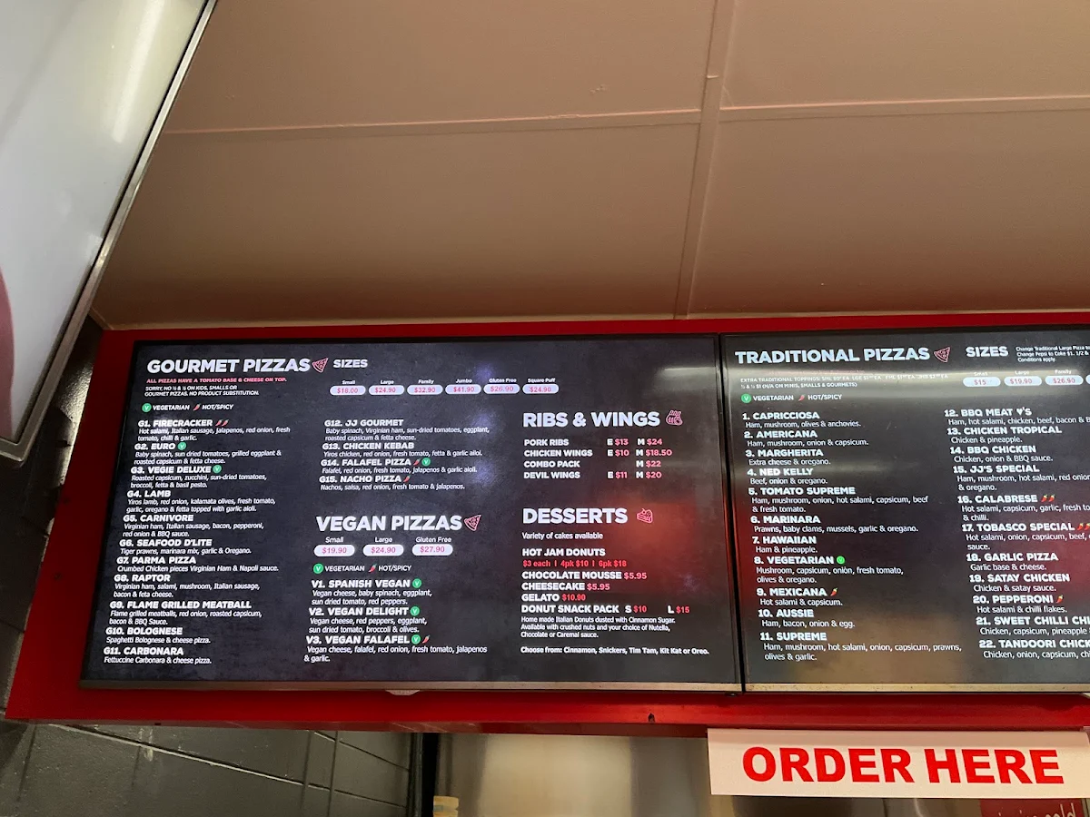 Menu, JJ's Pizza Croydon