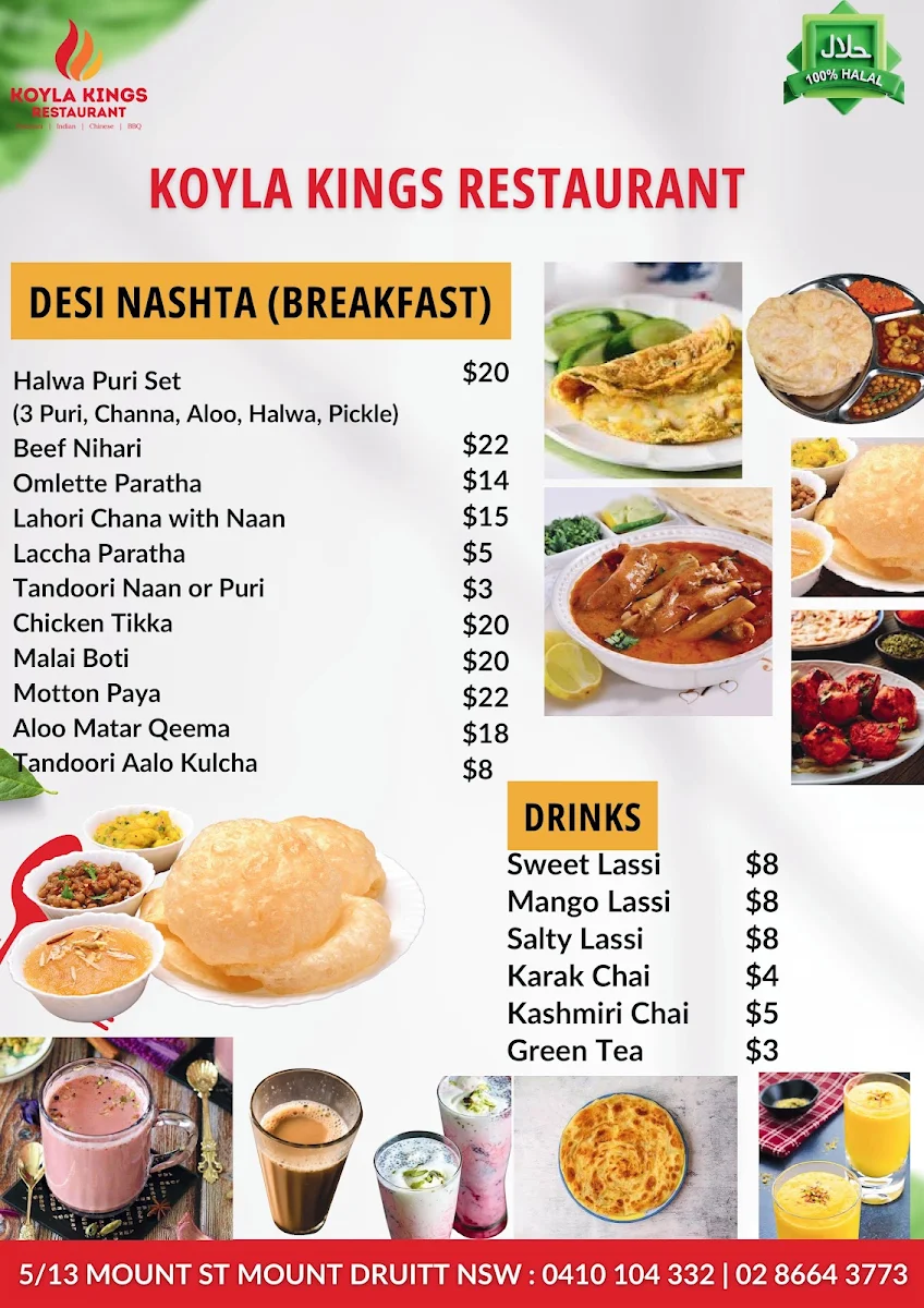 Menu, Koyla Kings Pakistani & Indian Restaurant