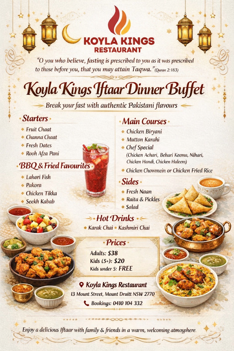 Menu, Koyla Kings Pakistani & Indian Restaurant