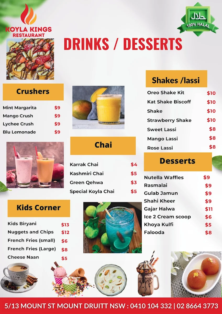 Menu, Koyla Kings Pakistani & Indian Restaurant