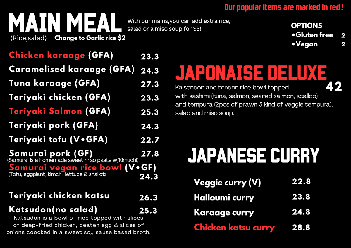 Menu, Japonaise Kitchen