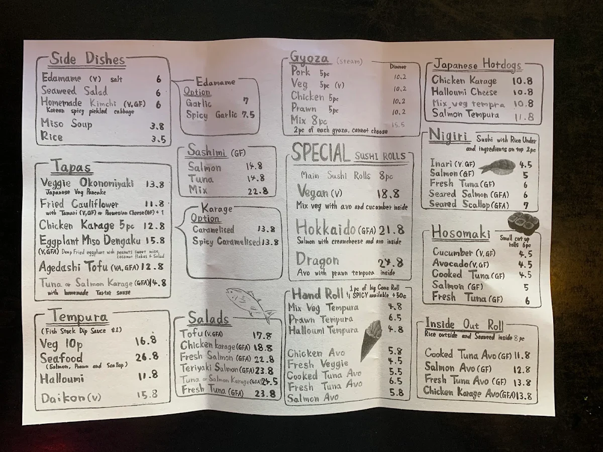 Menu, Japonaise Kitchen