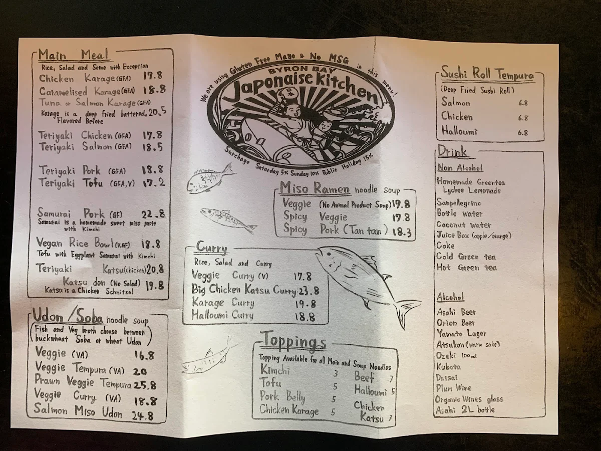 Menu, Japonaise Kitchen