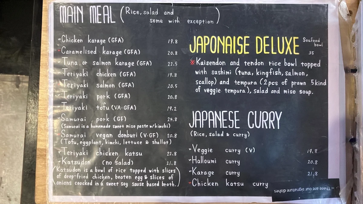 Menu, Japonaise Kitchen