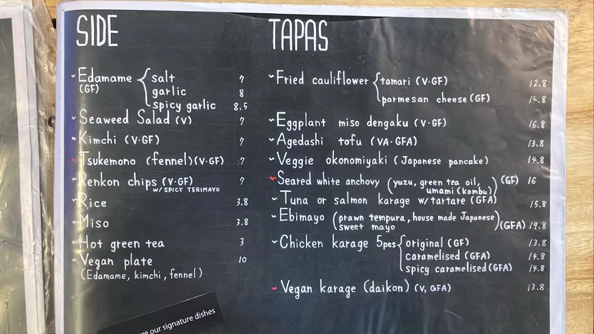Menu, Japonaise Kitchen