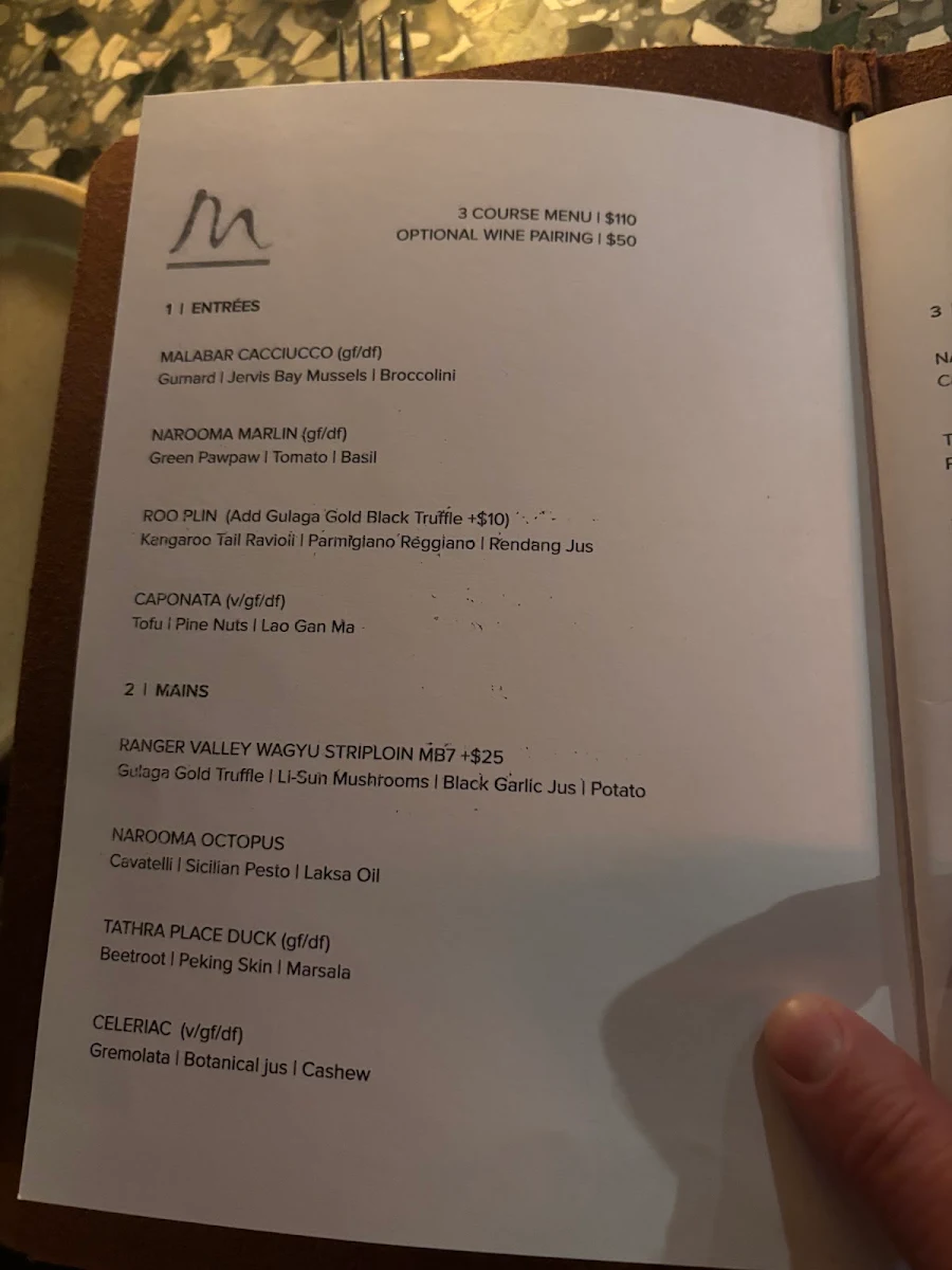 Menu, Mimosa Wines & Restaurant