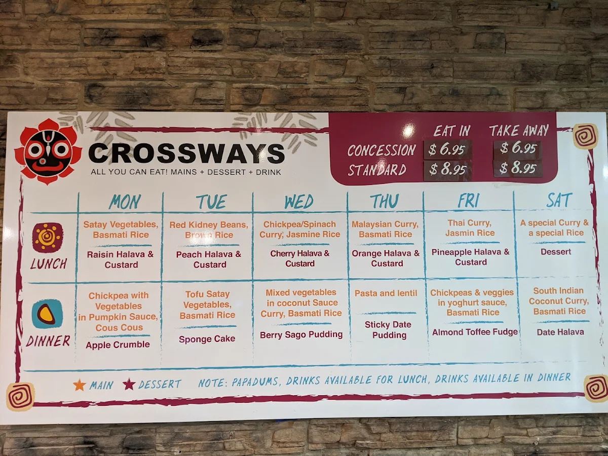 Menu, Crossways Vegetarian and Vegan Restaurant