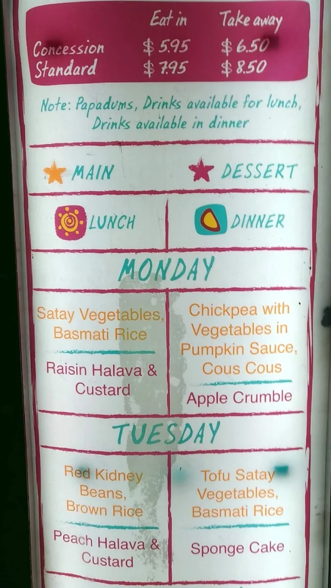 Menu, Crossways Vegetarian and Vegan Restaurant