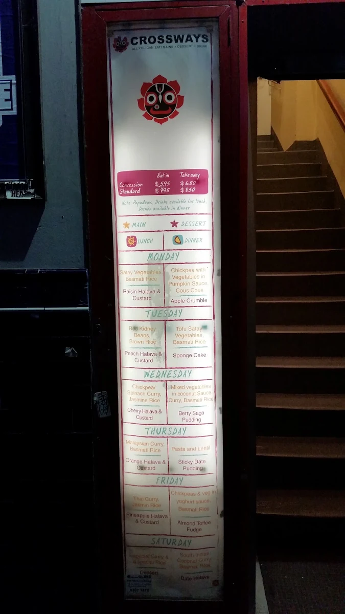 Menu, Crossways Vegetarian and Vegan Restaurant