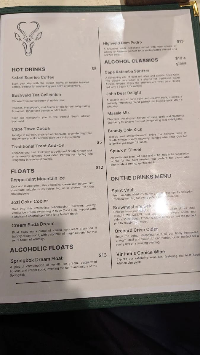 Menu, Springbok Kitchen