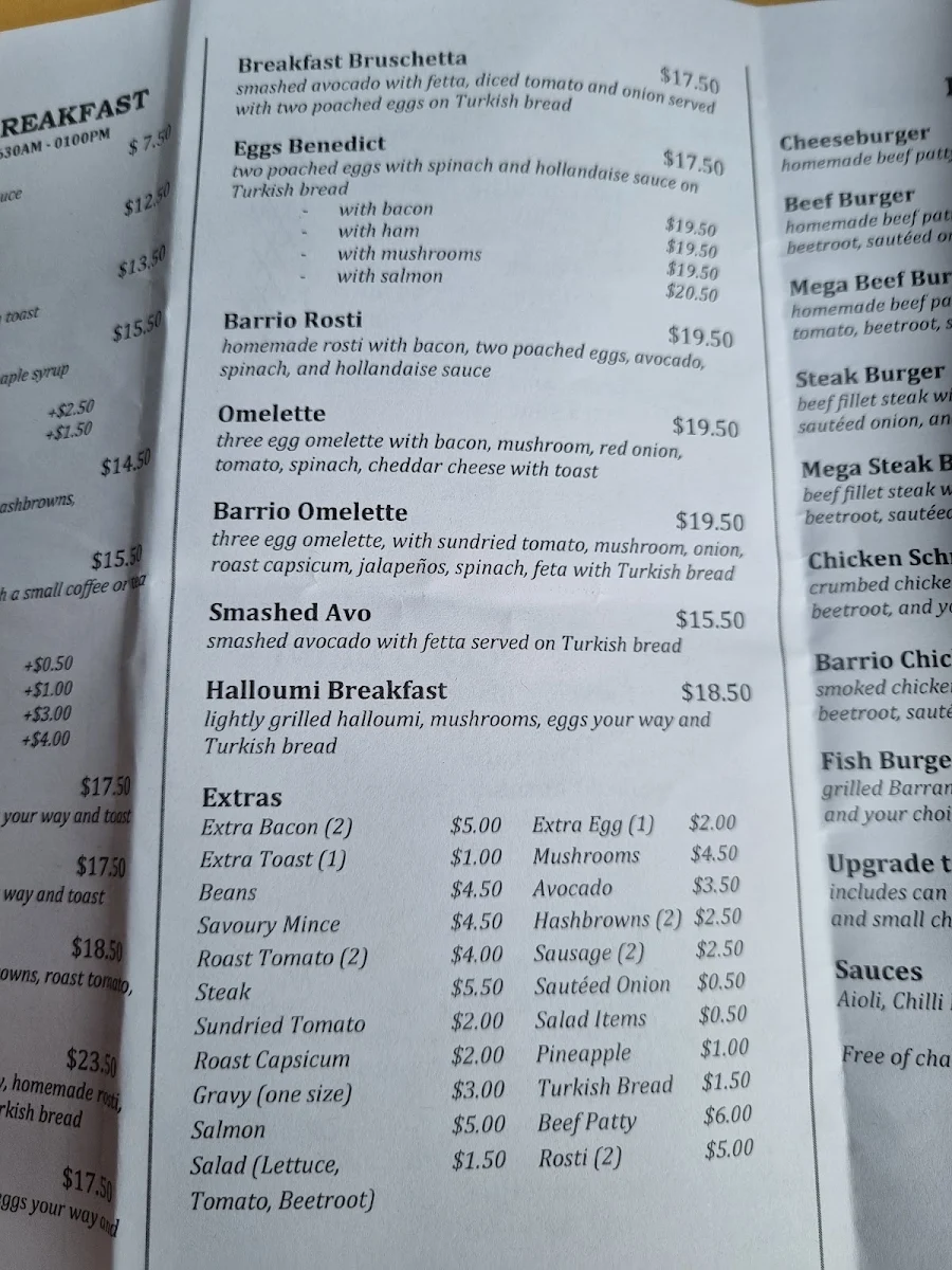Menu, Barrio Cafe Neighborhood Espresso