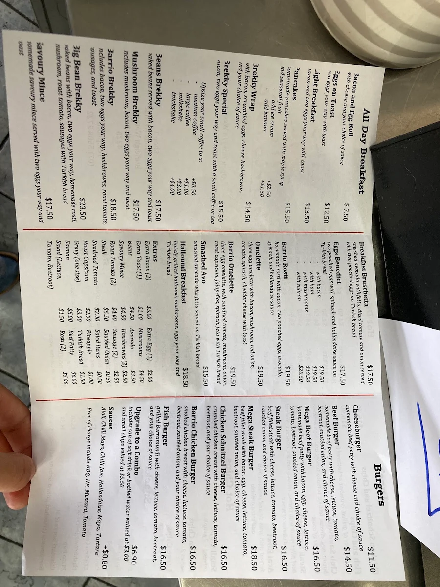 Menu, Barrio Cafe Neighborhood Espresso