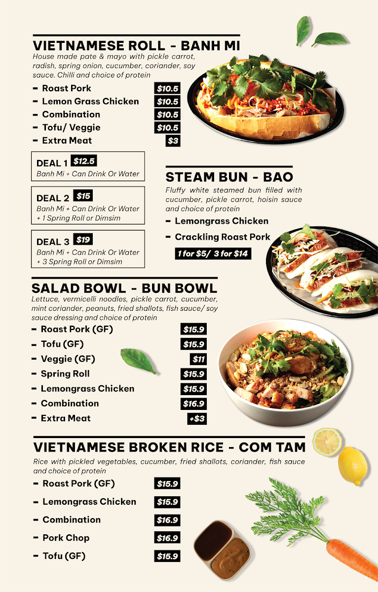 Menu, Little Viet Foodie Aberfoyle