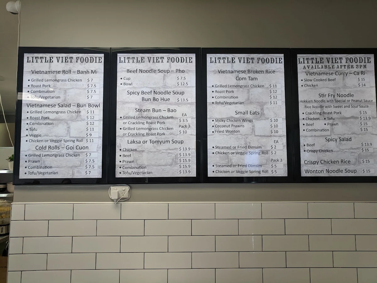 Menu, Little Viet Foodie Aberfoyle