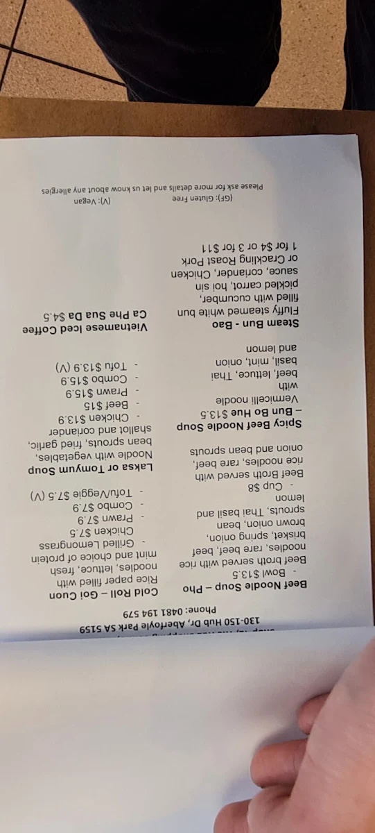 Menu, Little Viet Foodie Aberfoyle