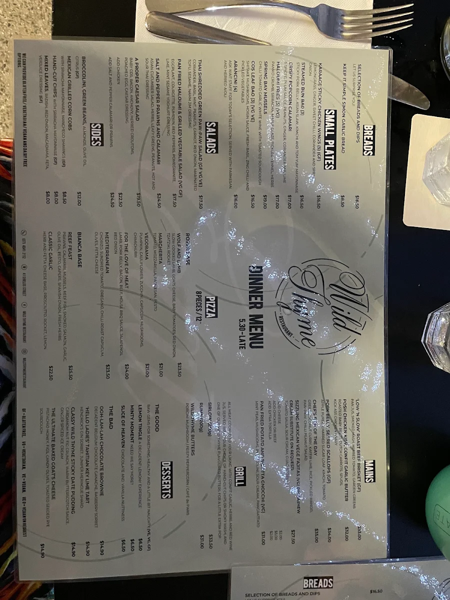 Menu, Wild Thyme