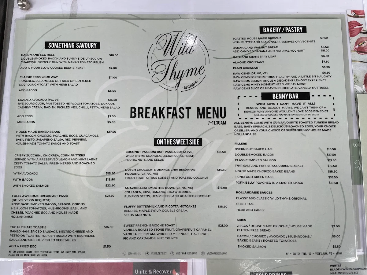 Menu, Wild Thyme