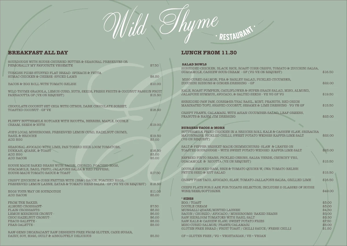 Menu, Wild Thyme