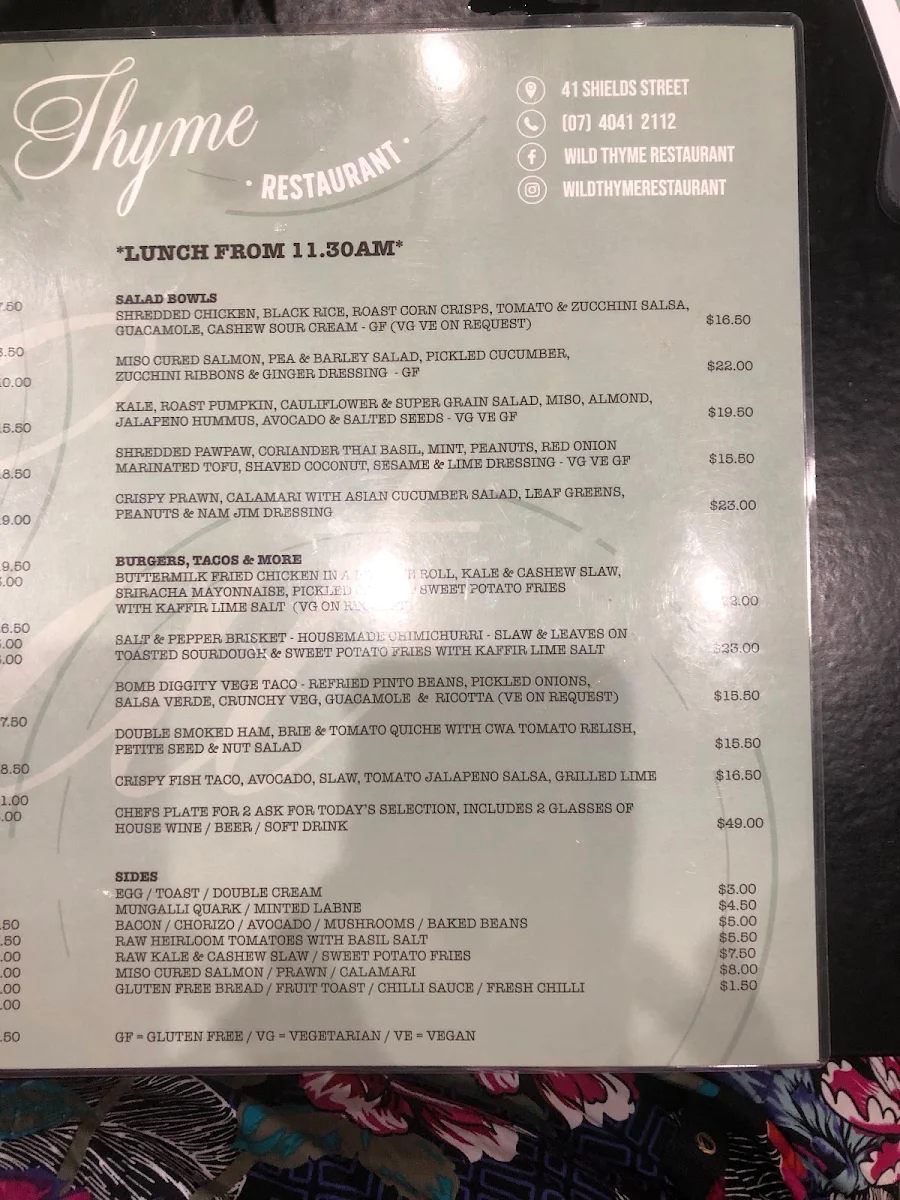 Menu, Wild Thyme