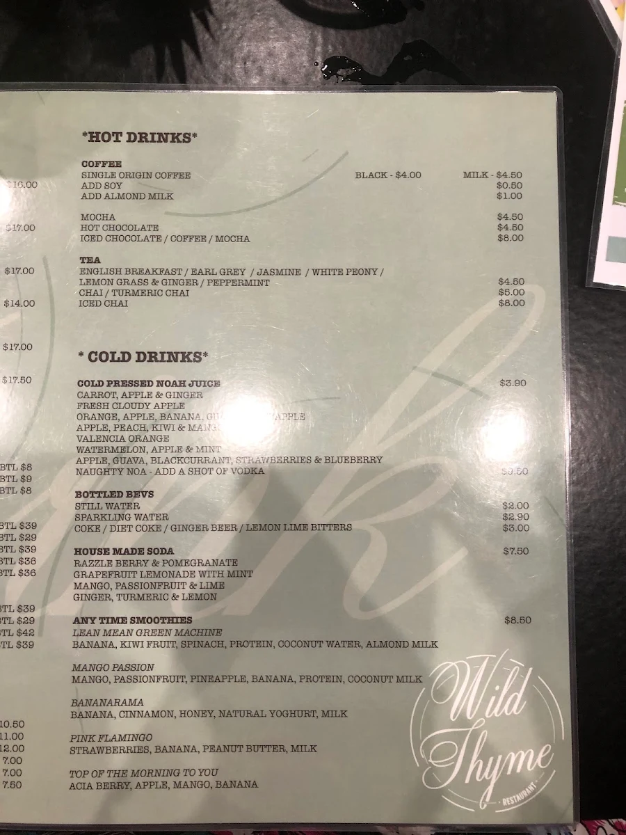 Menu, Wild Thyme