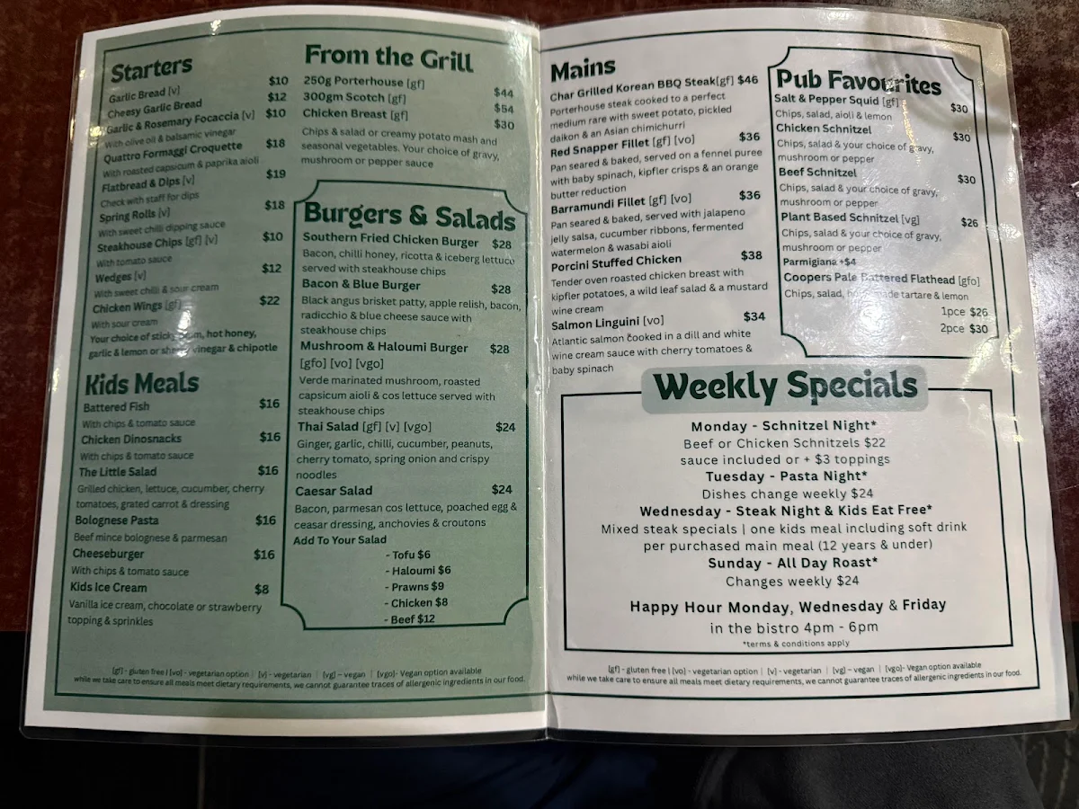 Menu, Restaurant Club House Bistro