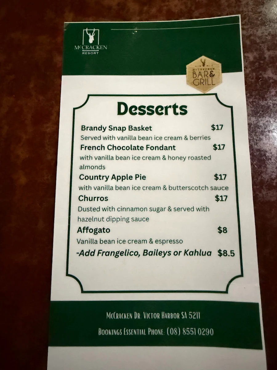 Menu, Restaurant Club House Bistro