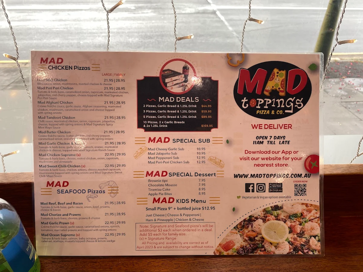 Menu, MadTopppings Kellyville Ridge