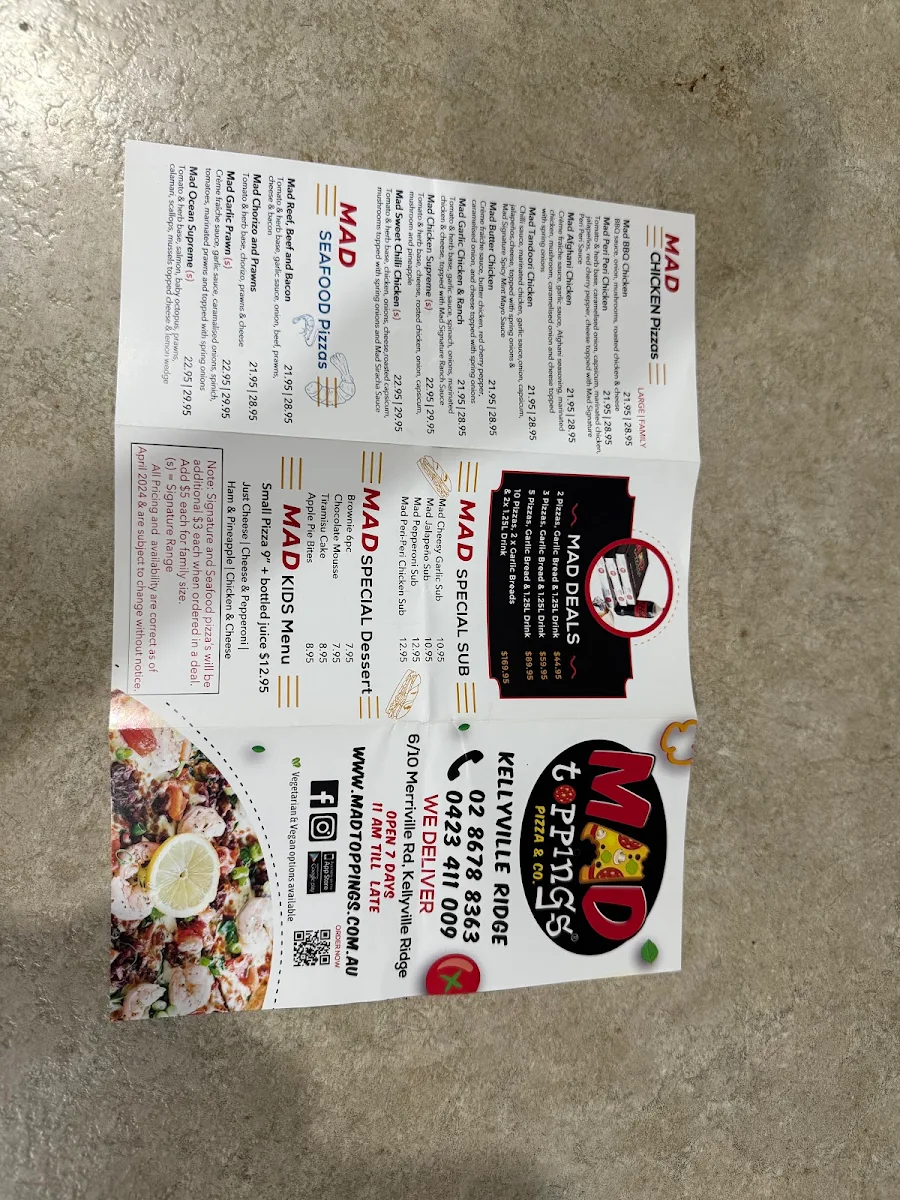 Menu, MadTopppings Kellyville Ridge