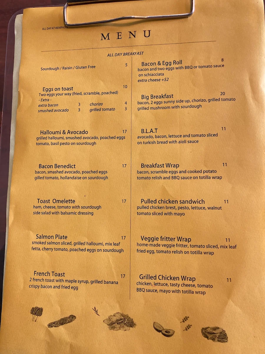 Menu, Memphis9 Cafe
