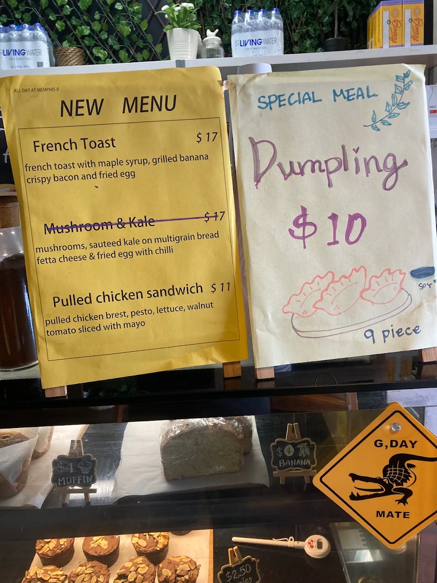 Menu, Memphis9 Cafe