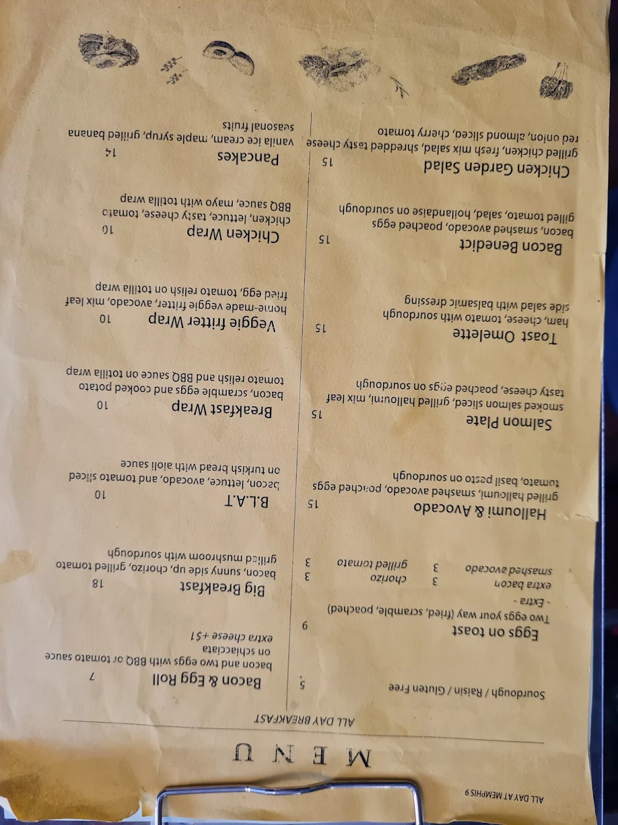 Menu, Memphis9 Cafe