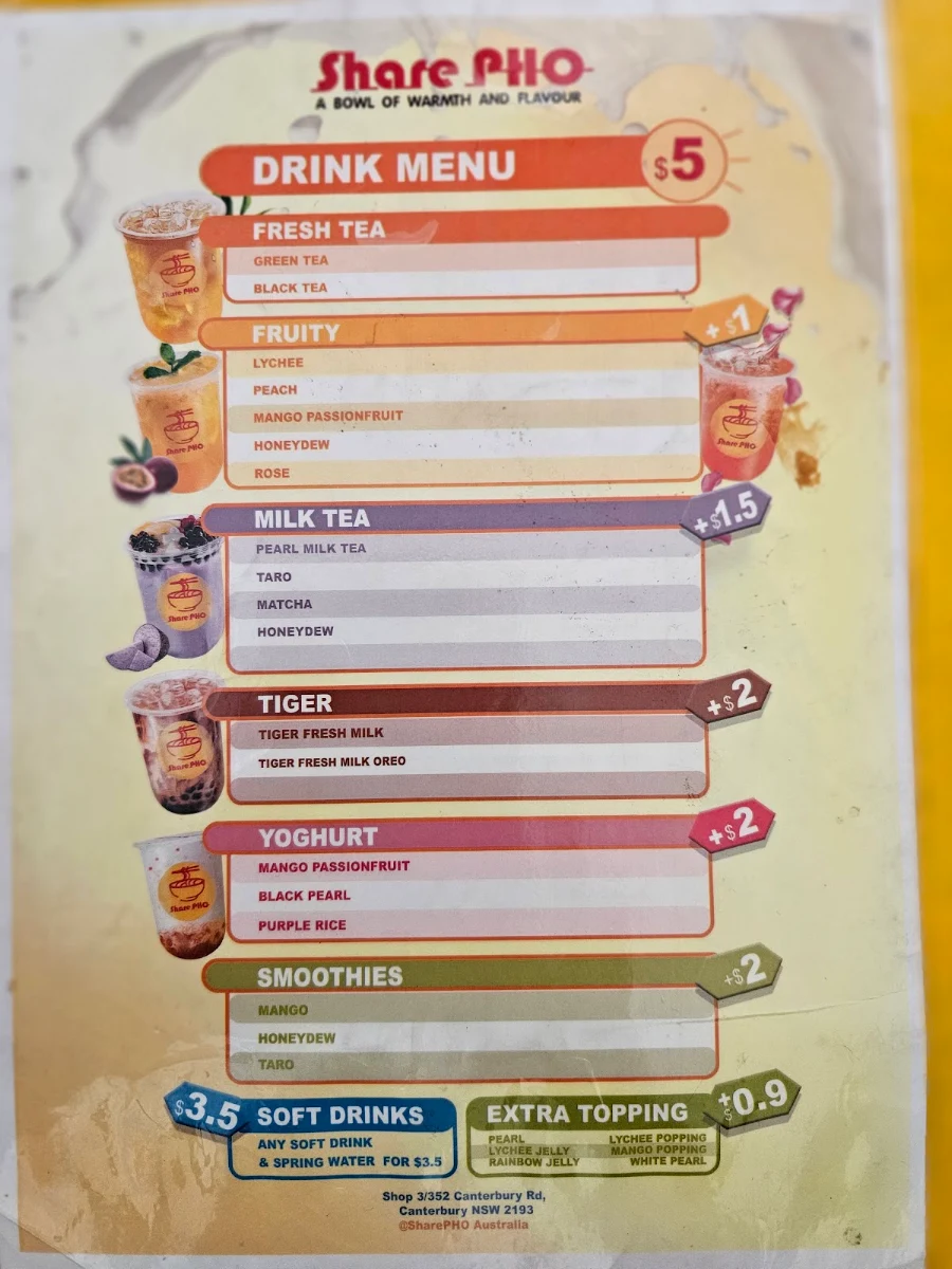 Menu, SharePHO Canterbury