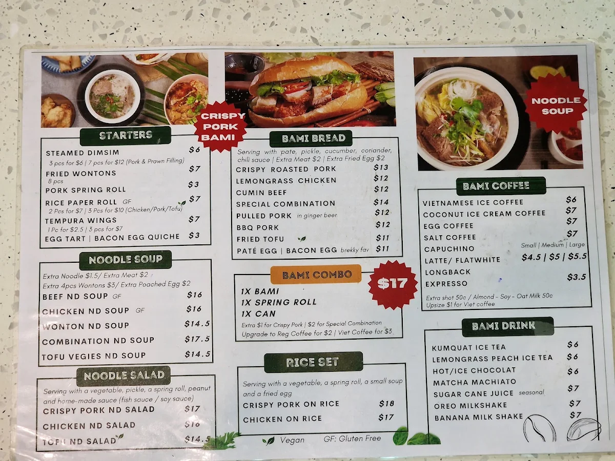Menu, The BAMI Darwin City