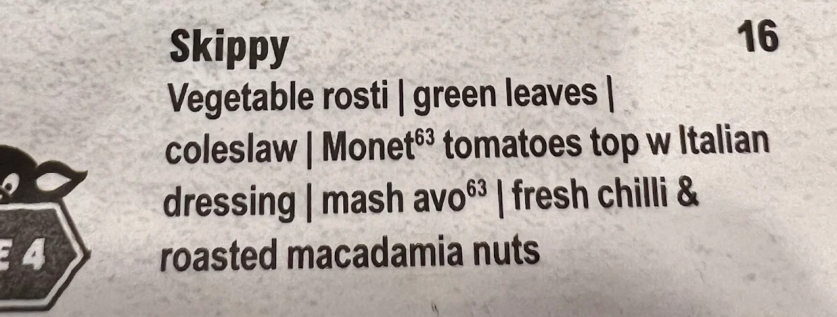Menu, Cafe 63