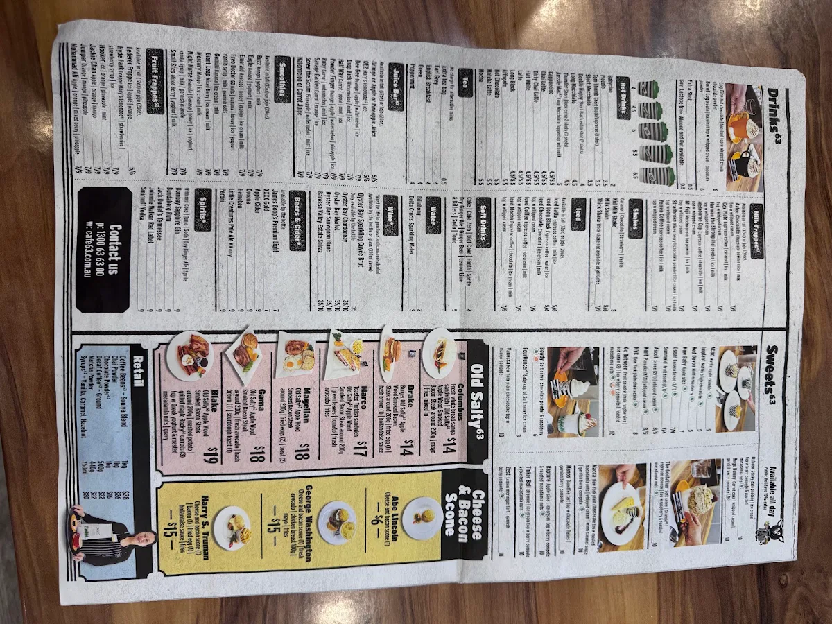 Menu, Cafe 63