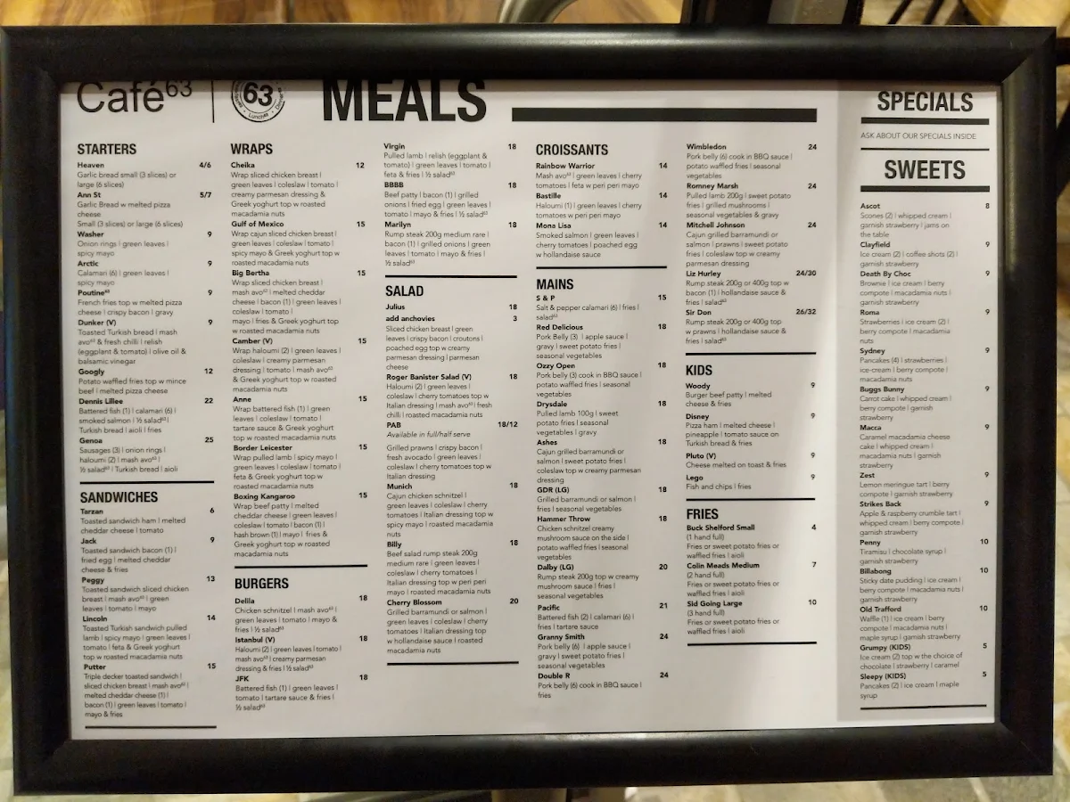 Menu, Cafe 63