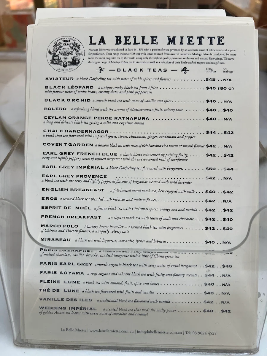 Menu, La Belle Miette