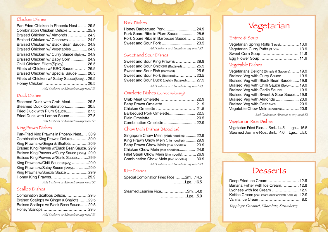 Menu, Chinese Holiday Restaurant