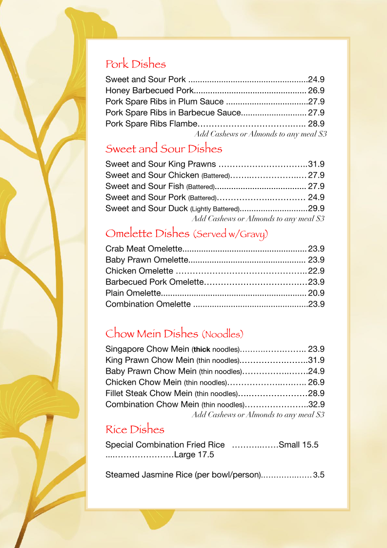 Menu, Chinese Holiday Restaurant