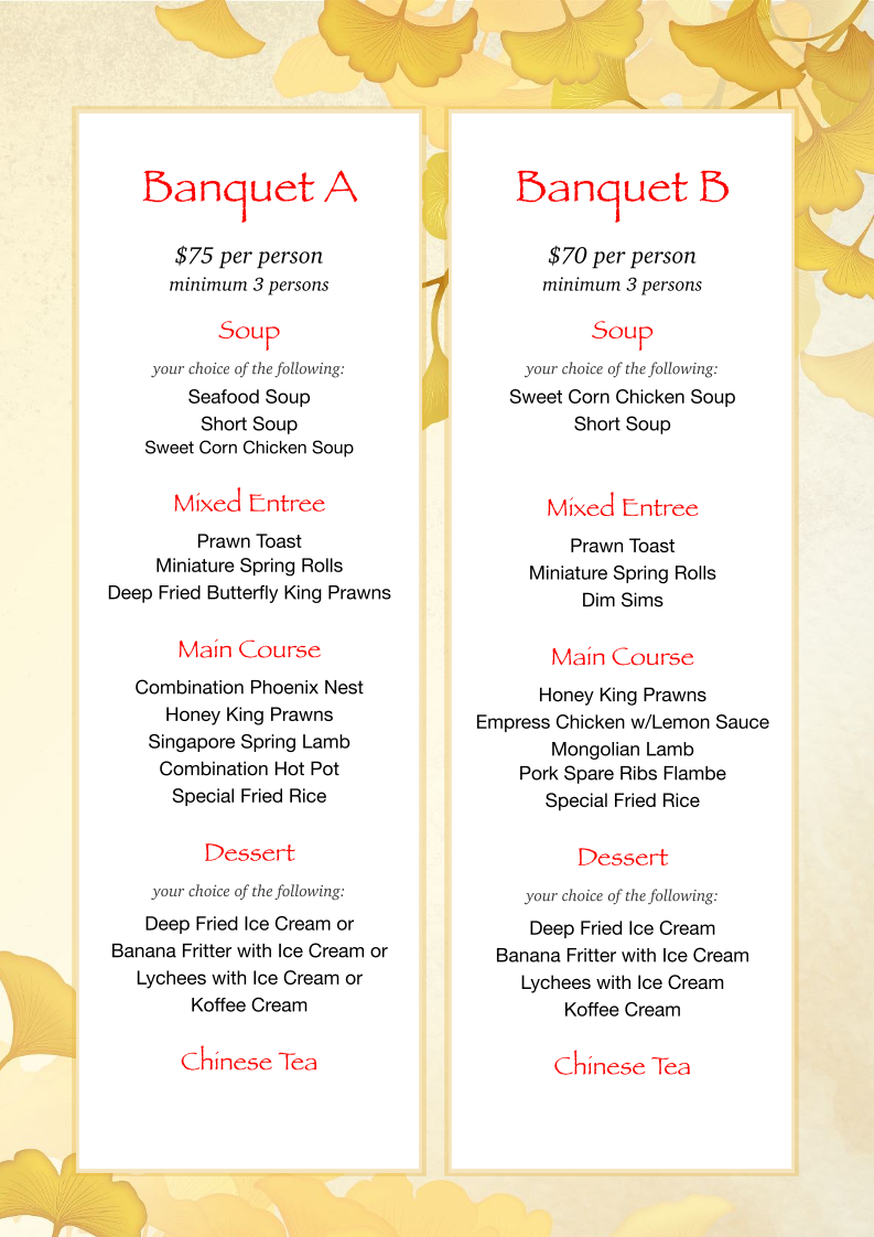 Menu, Chinese Holiday Restaurant
