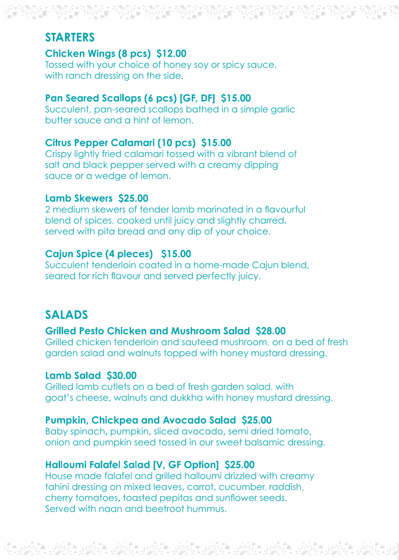Menu, The Steaming Cup