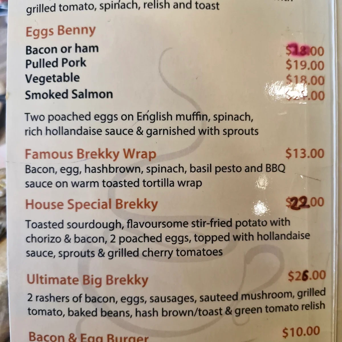 Menu, The Steaming Cup