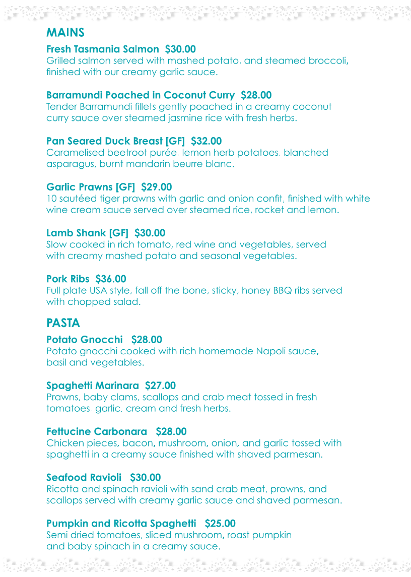 Menu, The Steaming Cup