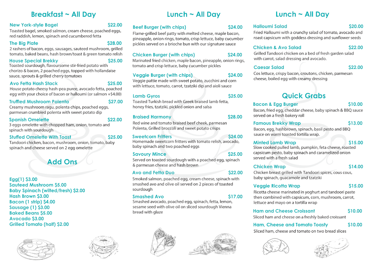 Menu, The Steaming Cup