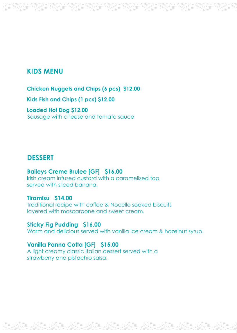 Menu, The Steaming Cup