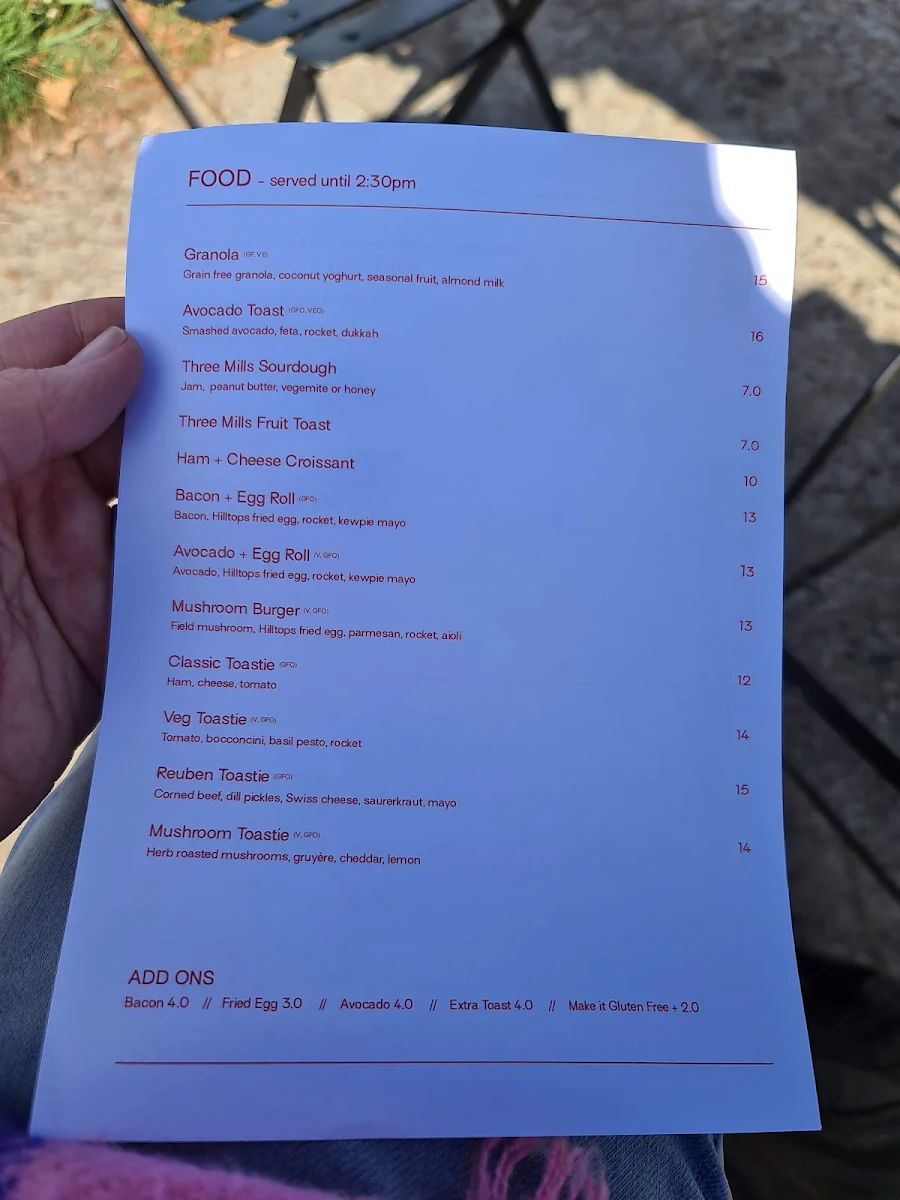 Menu, Redbrick Coffee Curtin