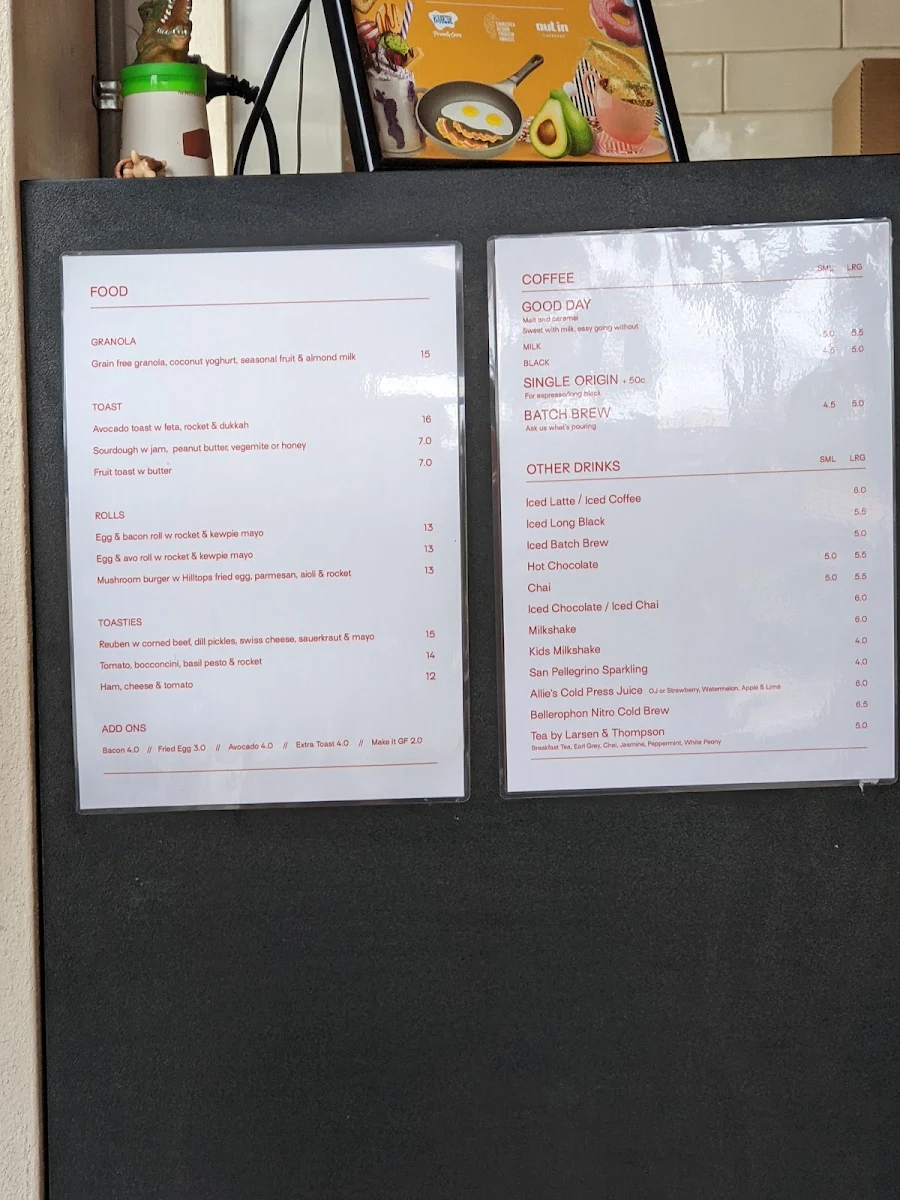 Menu, Redbrick Coffee Curtin