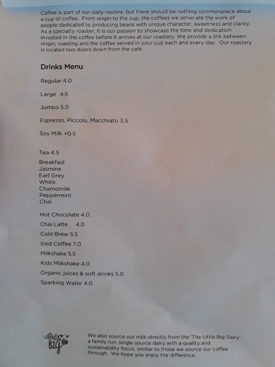 Menu, Redbrick Coffee Curtin