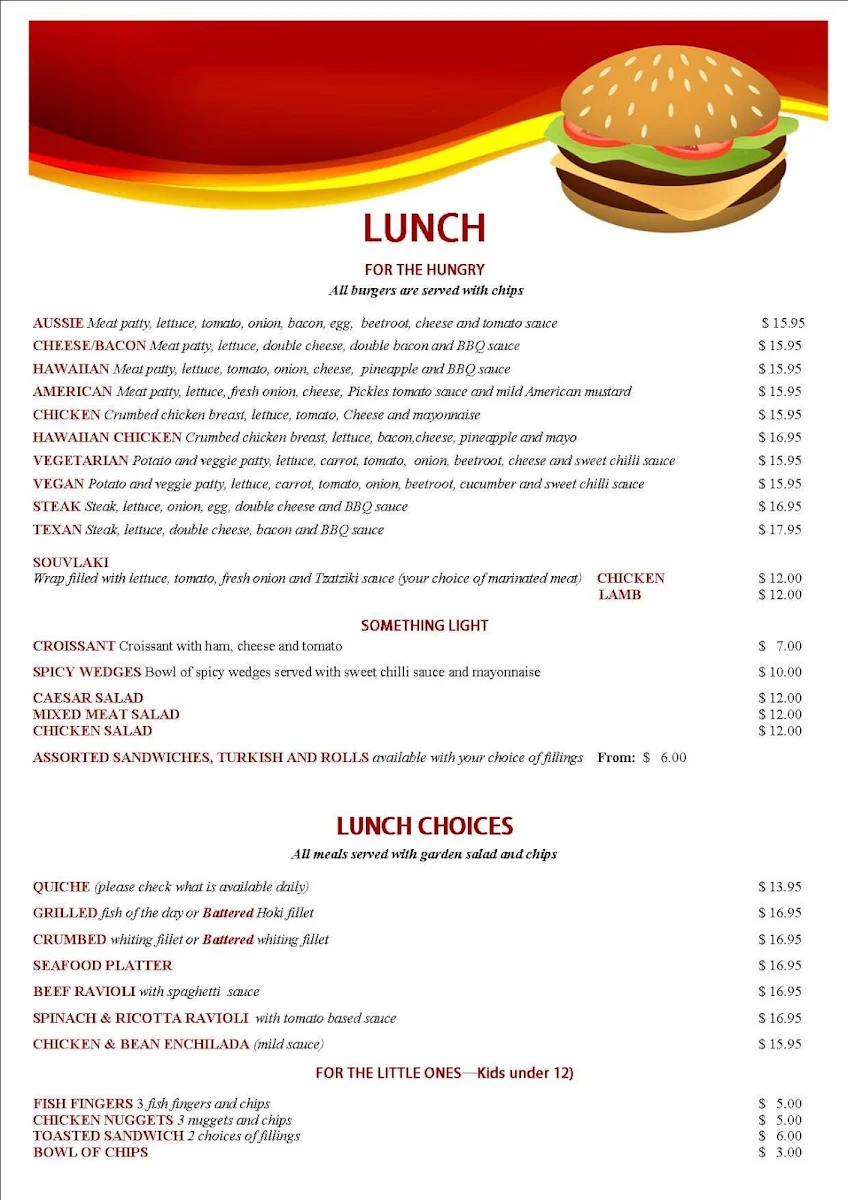 Menu, Cafe Waroona